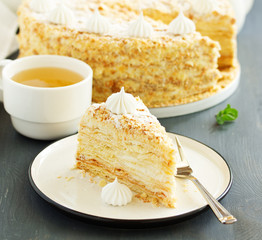 Napoleon cake. selective focus,