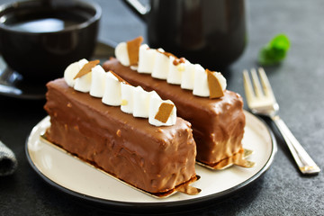 Chocolate Cake with caramel and nuts.