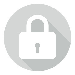 Padlock. White padlock on a gray background with shadow. Vector, cartoon illustration.