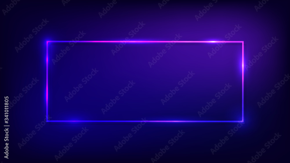 Poster neon rectangular frame with shining effects