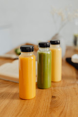 Three bottles of detox cold-pressed juice