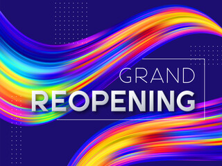 Grand reopening typographic design with 3d text and wave color flow liquid shapes. Opening ceremony vector illustration.