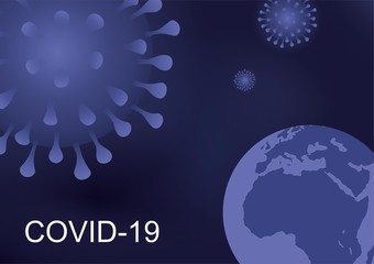 Coronavirus (covid-19) around the whole world. Coronaviruses and the Earth in blue and on the dark background.