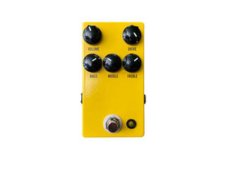 Isolated yellow modern overdrive stomp box effect on white background with work path.