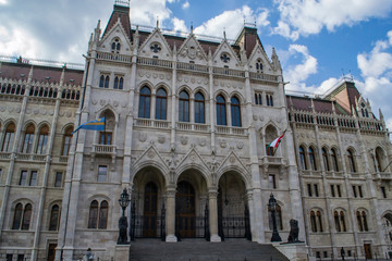 Fototapeta na wymiar The Hungarian Parliament Building - the seat of the Hungarian Parliament on the Danube in Budapest