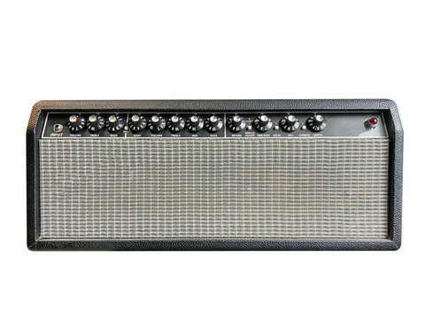Isolated black vintage amplifier on white background with work path.