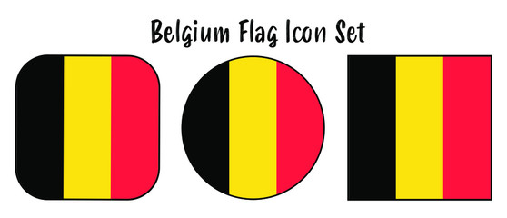 Fototapeta premium Belgium Flag Button set - rounded, circle, and square for European push button concepts.