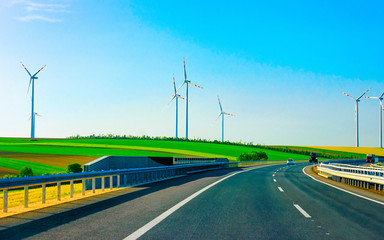 Wind mills and road in South Moravia reflex