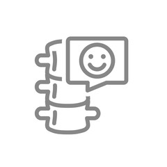 Spine with happy face in speech bubble line icon. Healthy backbone symbol