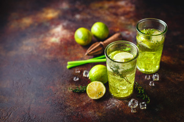 Lime Lemonade with thyme and ice.
