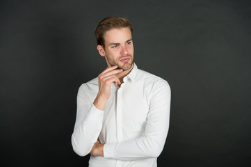 Handsome office worker. Man formal shirt. Formal fashion. Workers experiencing unemployment in...