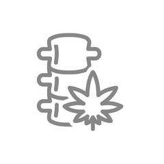 Human spine with marijuana leaf line icon. Cannabis treatment, anesthesia symbol