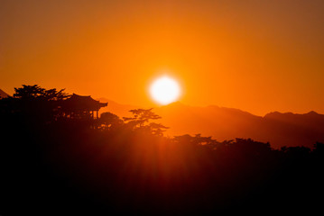 Beautiful sunset in the mountains of North Korea