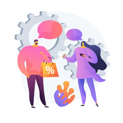 Face to face selling method. Personalized shopping, sales assistant and buyer cooperation, sales promotion. Personalized marketing strategy. Vector isolated concept metaphor illustration