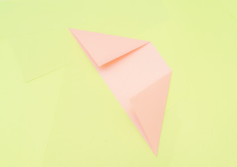 Origami pink heart on a green background, step by step instructions. as great idea for a hand made diy Valentine s Day, Mothers day gift. Step 2