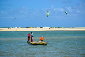 Genipabu village, Extremoz, near Natal, Rio Grande do Norte, Brazil on February 8, 2014. Two men...