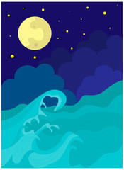 Obraz na płótnie Canvas Night starry sky on a background of sea waves.