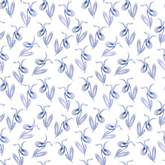 Raster seamless floral pattern, doodle style, color pencils, hand-drawn, wild orchid flower, imaginary drawing, on a white background.