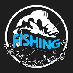 Fish on the waves with a hook silhouette for fishing