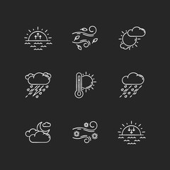 Weather forecast chalk white icons set on black background
