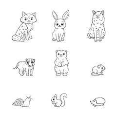 Set of doodle forest animals characters for children