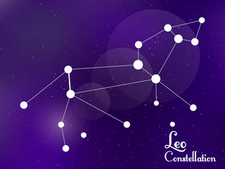Obraz na płótnie Canvas Leo constellation. Starry night sky. Cluster of stars, galaxy. Deep space. Vector illustration