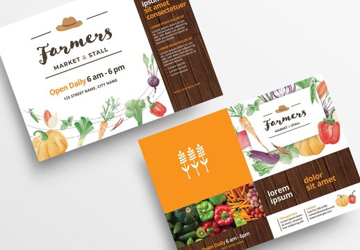 Farmer's Market Flyer Layout with Watercolor Vegetables