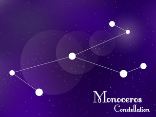 Obraz na płótnie Canvas Monoceros constellation. Starry night sky. Cluster of stars, galaxy. Deep space. Vector illustration