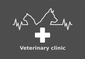 Vector illustration of veterinary clinic logo on dark background.