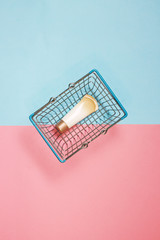 Concept of online shopping cosmetics, flat lay