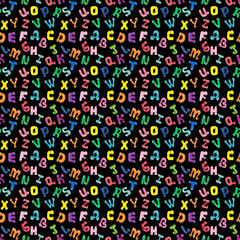 Fototapeta na wymiar Vector seamless pattern with cartoon letters - alphabet background