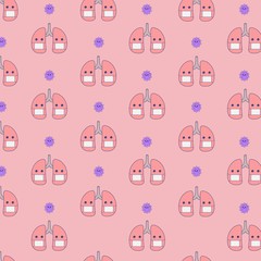 cute lungs pattern seamless with masker corona virus