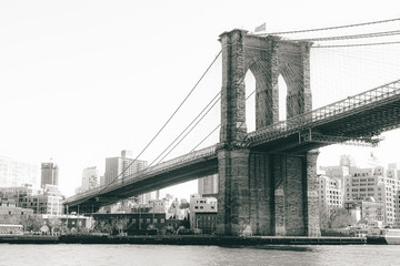 Fototapeta na wymiar New York City, NY, USA - 04/20/2019: Brooklyn bridge view from boat