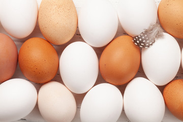 White and brown chicken eggs