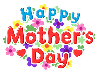 Happy mother's day, text with flowers on white background. Banner