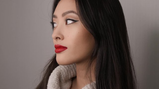 Asian Woman Beauty Face Closeup Studio Portrait