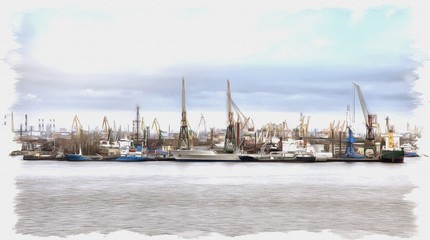 Saint Petersburg, cityscape. Imitation of a picture. Oil paint. Illustration