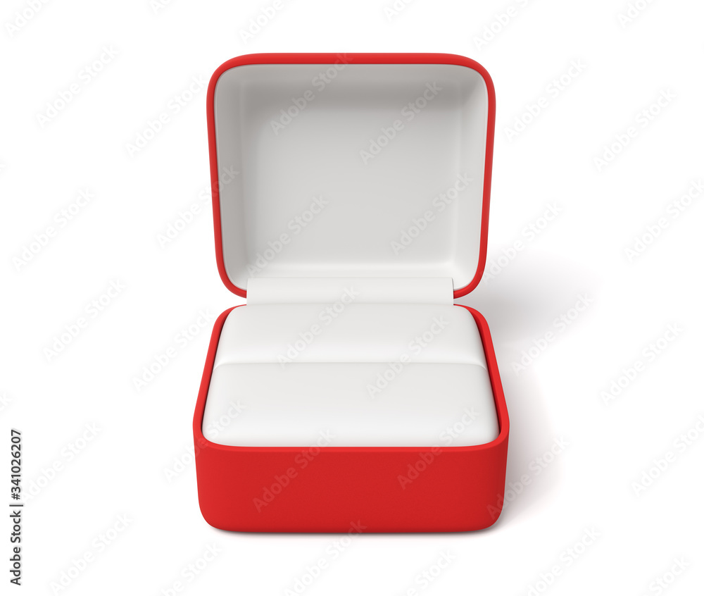 Poster 3d rendering of empty engagement ring red box isolated on white background