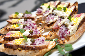 Seared Tuna on Toasted Bread Canapes