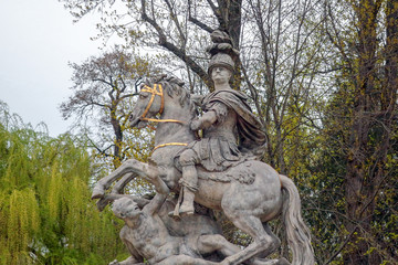 close up of statue of man ride a horse