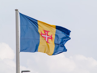 Flag of Madeira waving in the wind