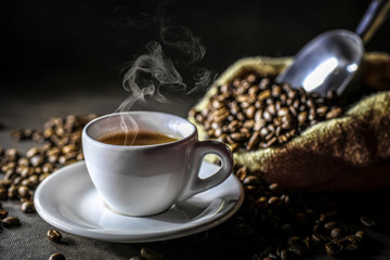 cup with steaming Italian coffee