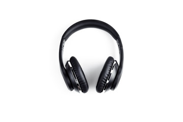Black stylish professional wireless headphone on white background. High-quality music studio headset.
