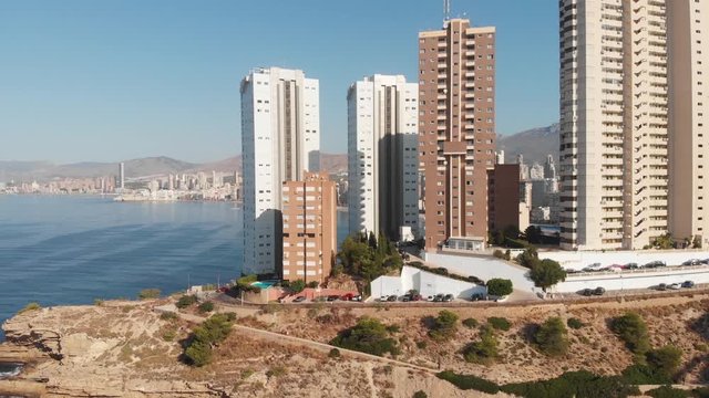 Aerial view with Drone of buildings in the city of Benidorm in the Valencia Community/Vista a&eacute;rea con Drone d unos edificios en la ciudad de Benidorm en la Comunidad Valenciana