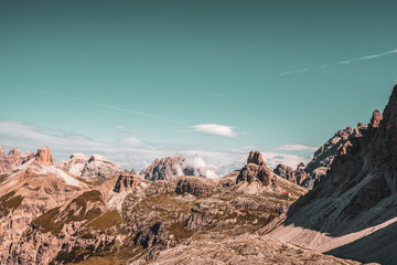 Panoramic view of the Dolomites. Antonio Locatelli Hut.
