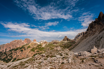 Panoramic view of the Dolomites. Antonio Locatelli Hut.