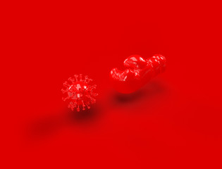 3d render scene of boxing glove against 3d virus showing the fight with pandemic, coronavirus covid19