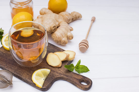 Healthy vitamin ginger tea with honey and lemon