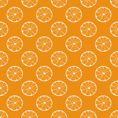 Creative seamless Citrus vector pattern. Orange slice on orange background. Tropical fruit with hot summer mood. For the original, decorative and modern backdrop, cards, packagings, prints, etc.