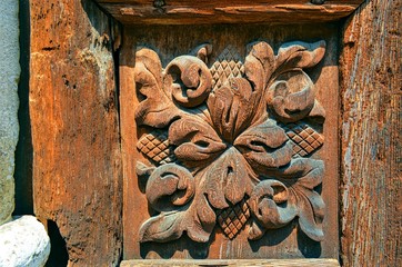 part of the old wooden relief of Church doors